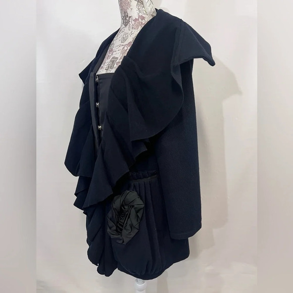 🛍️KATHERINE BARCLAY “Unique” Black Wool blend Frock/coat size S. - Picture 4 of 14